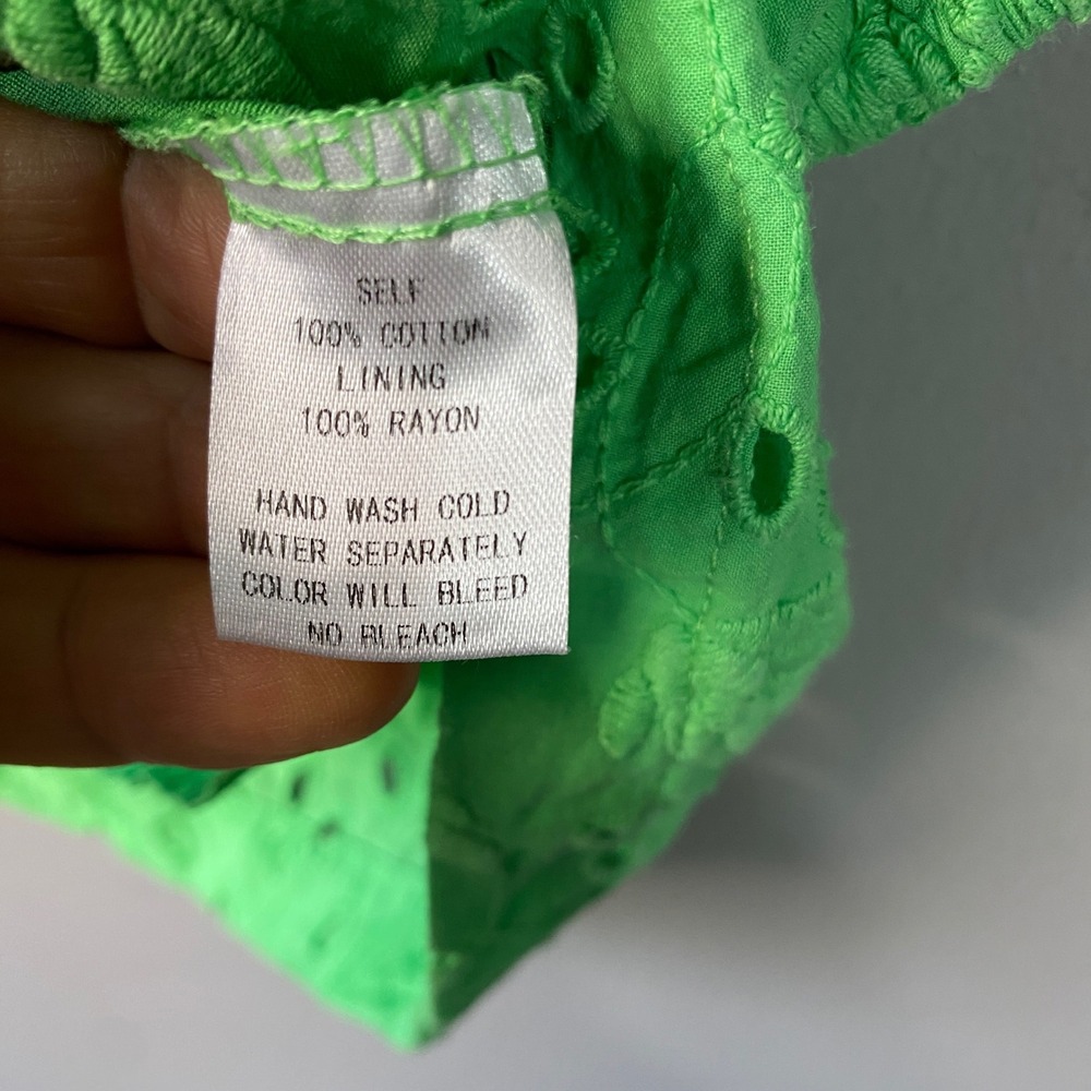 PINCH Green Eyelet Puff Sleeve Ruffle Neck Blouse Medium - Picture 11 of 12